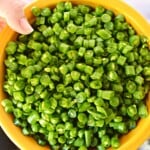 diced green beans in a bowl.