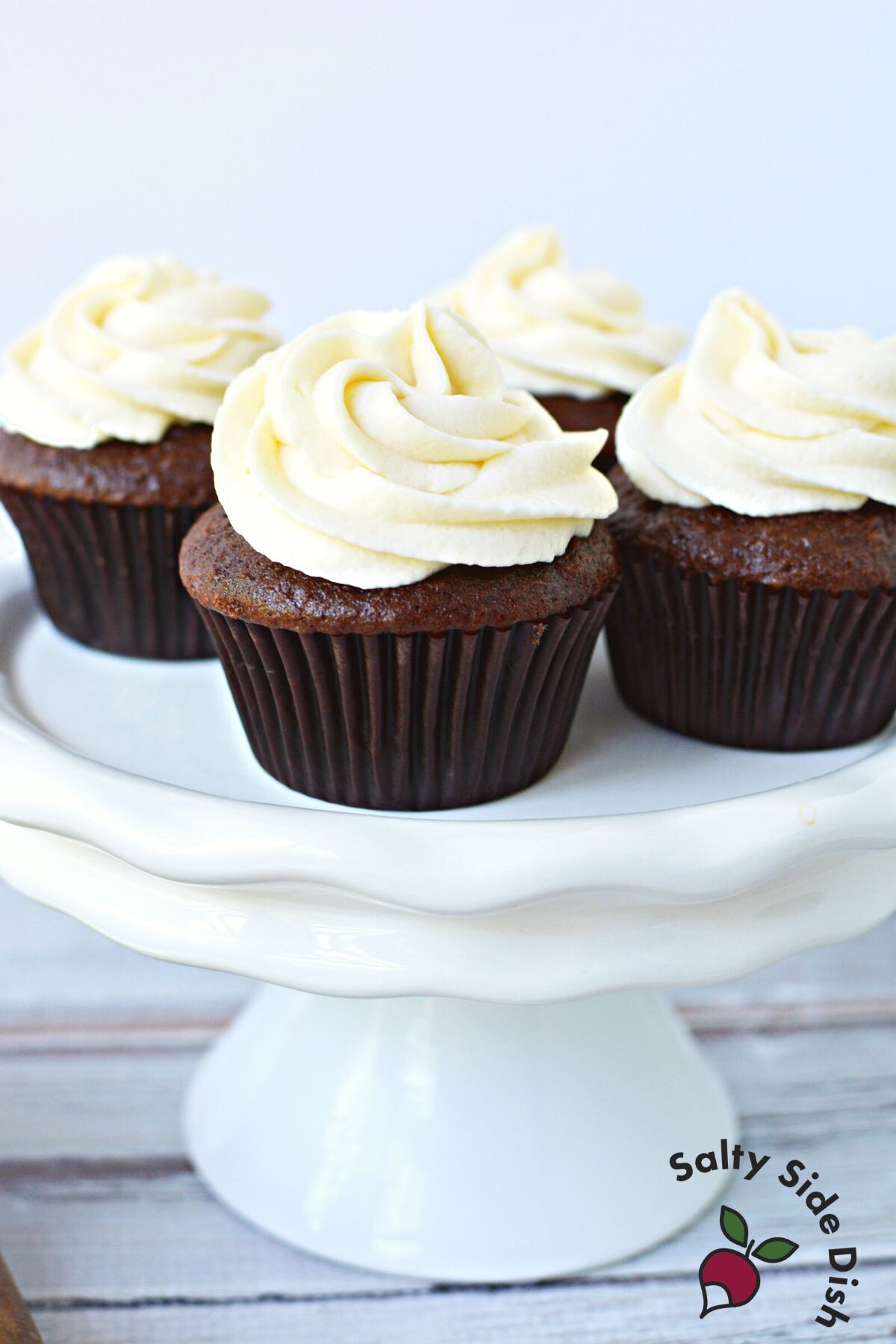 2 ingredient buttercream recipe on a chocolate cupcake.