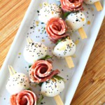 salami rose skewers for grab and go snack and appetizer trays.