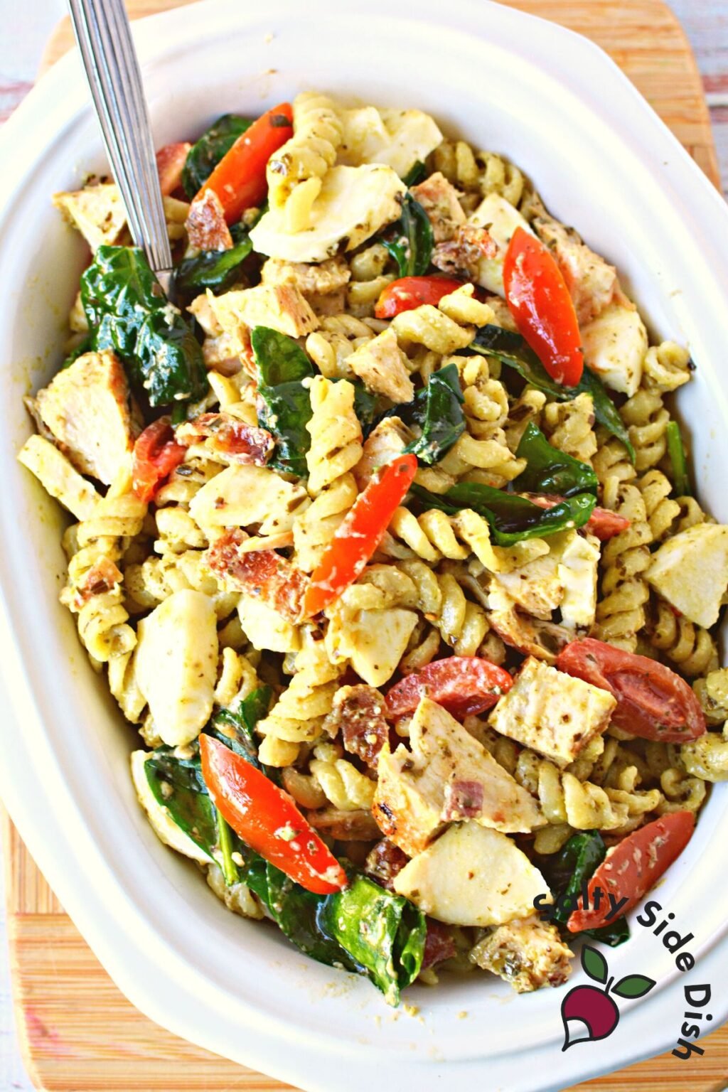 Chicken Pesto Pasta Salad with Mozzarella Balls Salty Side Dish