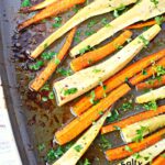 cut up carrots and parsnips.