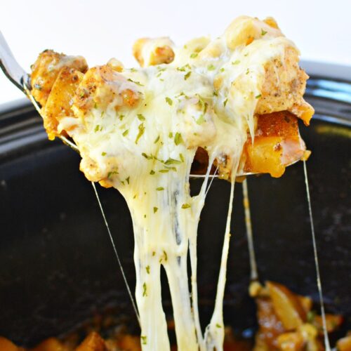 cheesy chicken in a slow cooker.