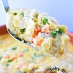 chicken cobbler on a serving spoon.