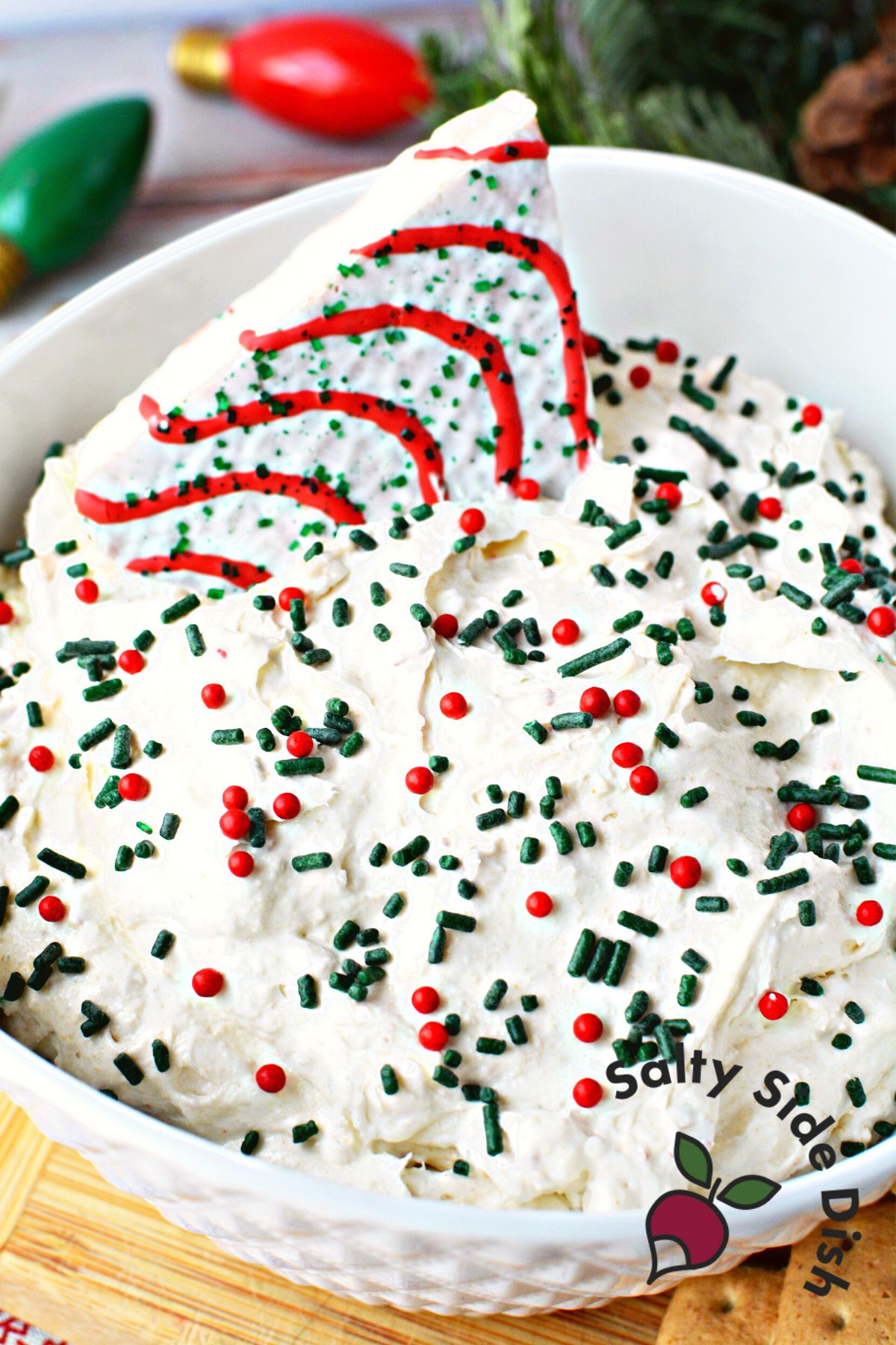 tiktok viral little debbie christmas tree dip in a bowl.