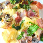 ham and cheese strata on a plate.