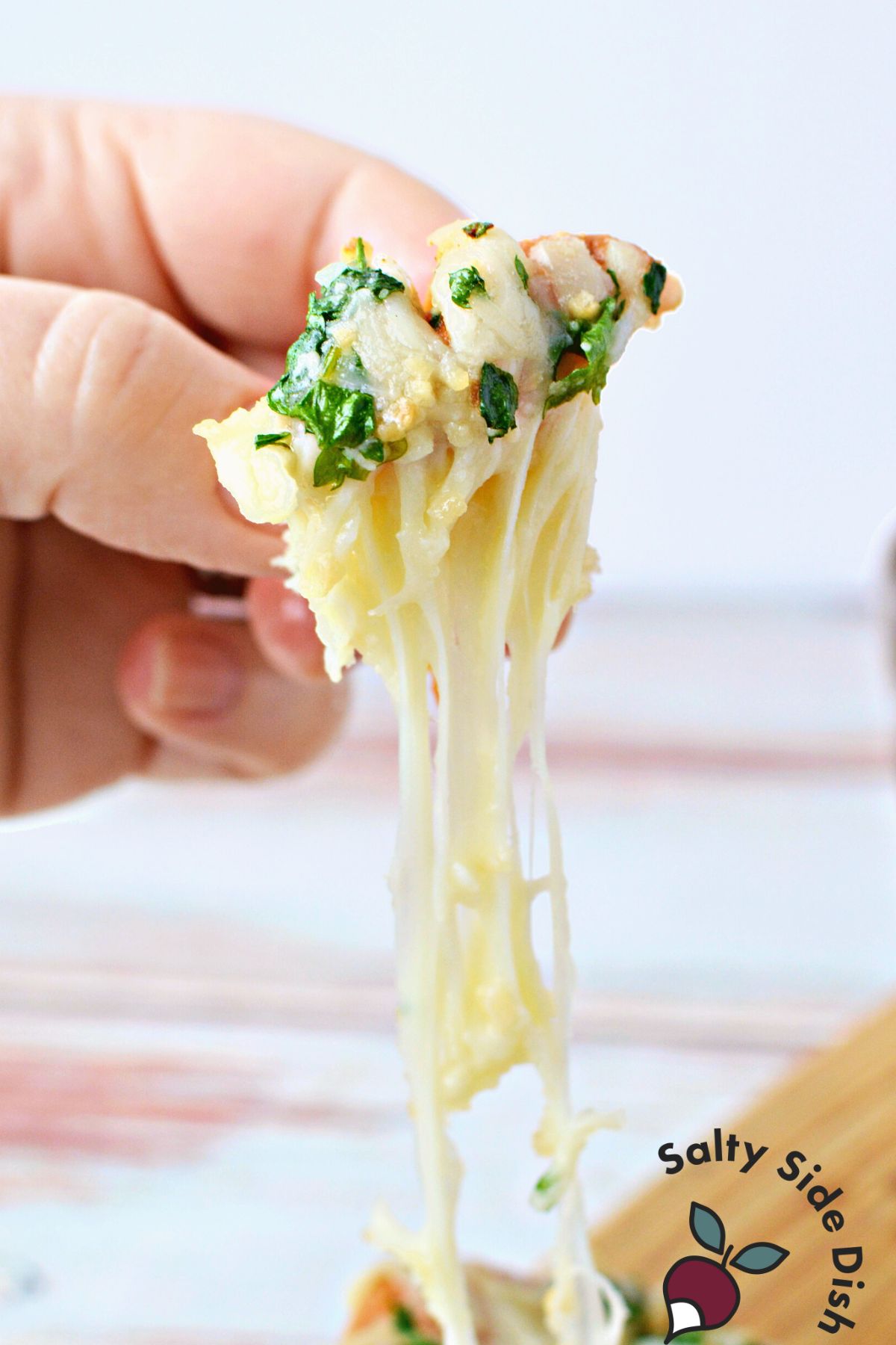 cheese pull with garlic bread.