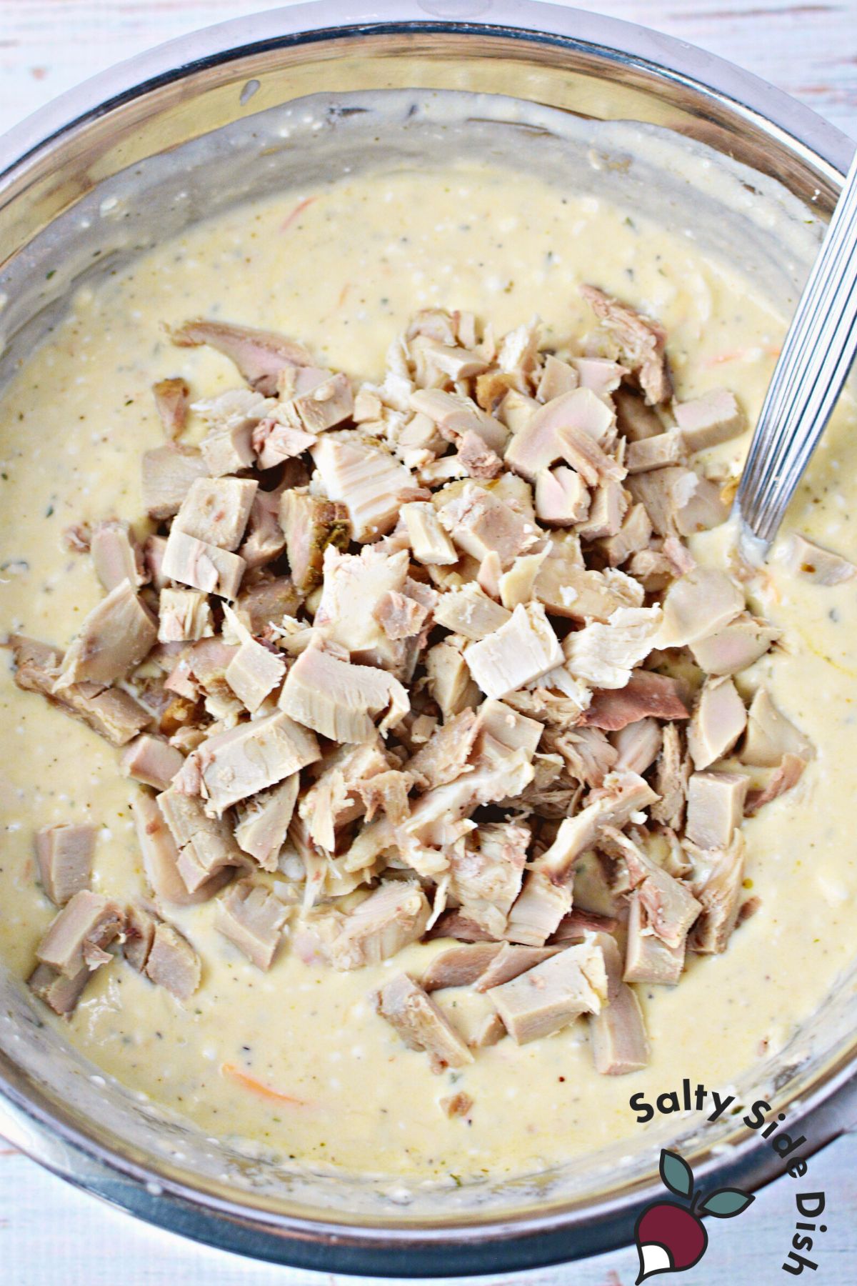 add chicken pieces to cream cheese mixture.