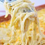 fork holding chicken tetrazzini.