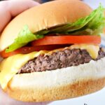 burger stacked with favorite toppings.