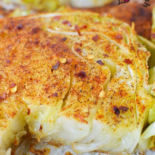Close-up of tender and crispy cabbage steak