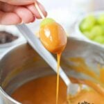 Close-up of caramel-dipped grapes.