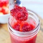 strawberry sauce in a jar.