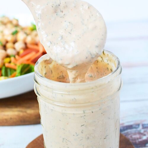 bbq ranch dressing in a mason jar.