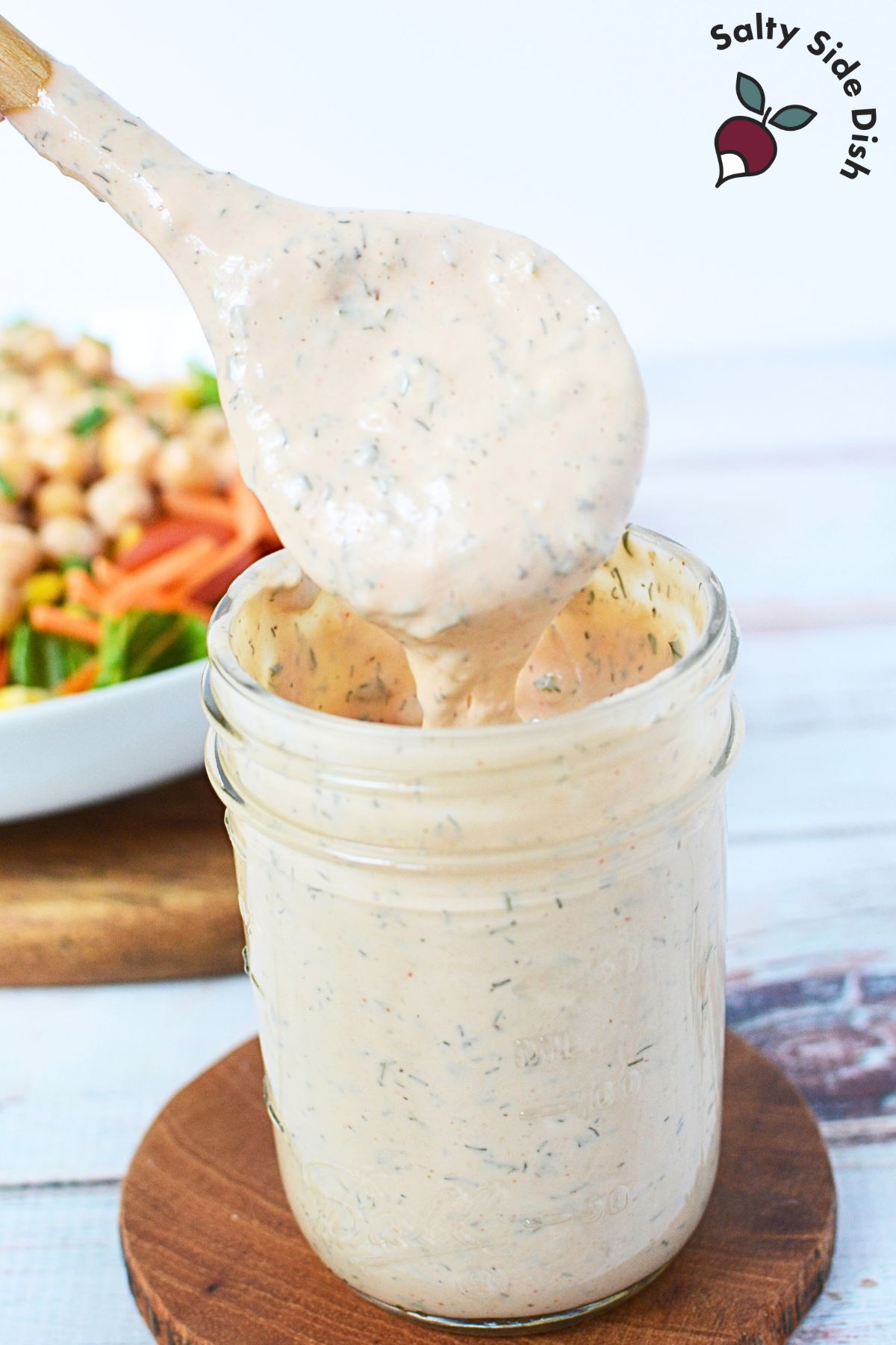 bbq ranch dressing in a mason jar.