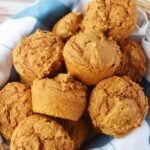 2 ingredient pumpkin muffins in a basket.