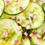 quick pickled cucumber slices with red onions.