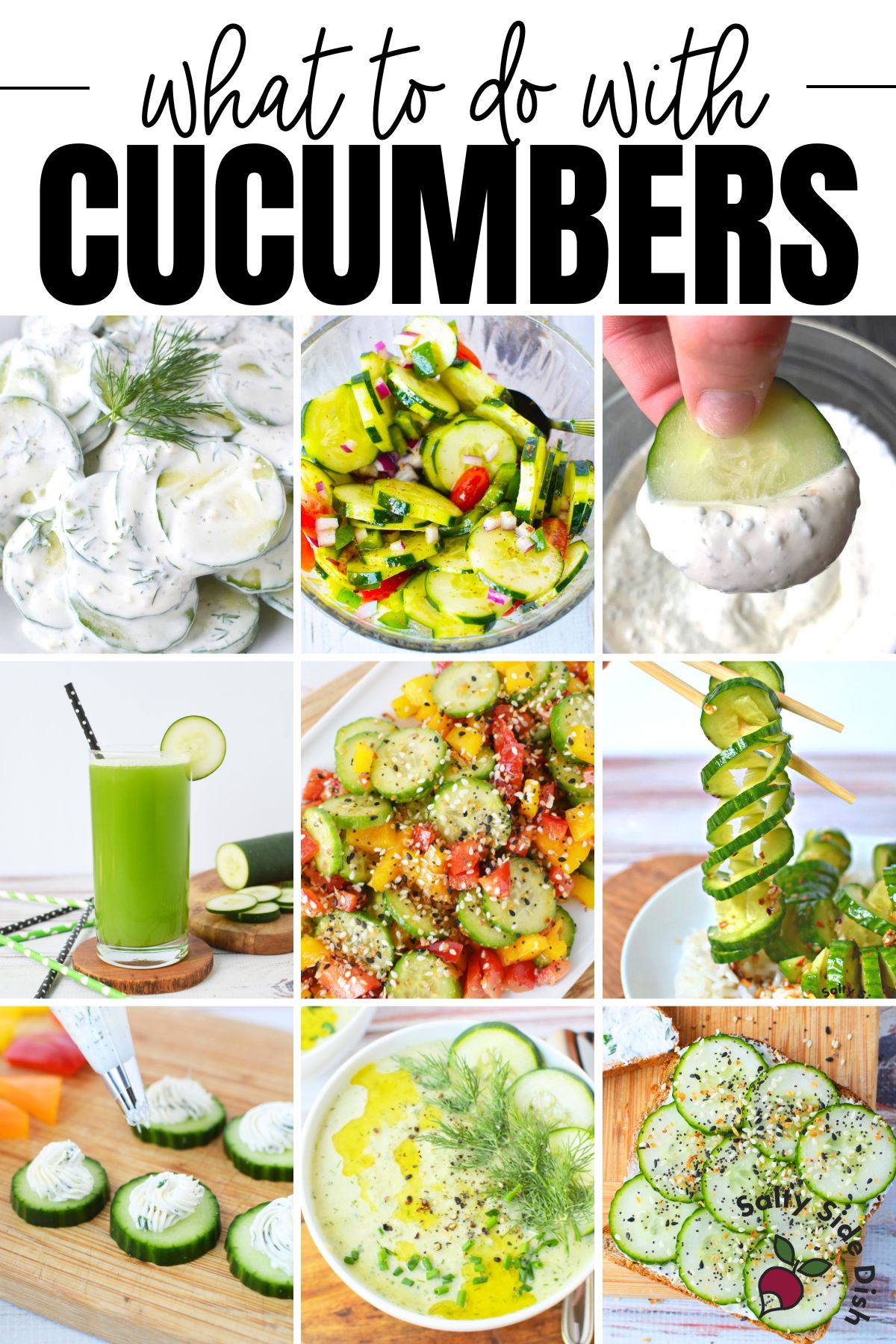 a showcase of recipes to use up cucumbers.