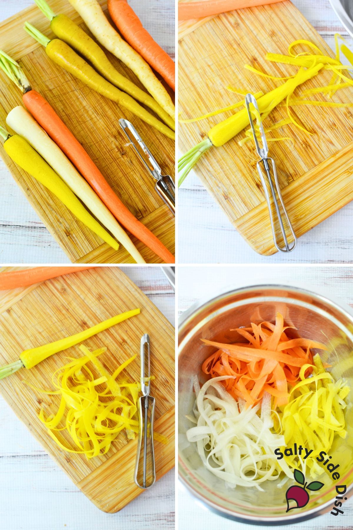 Step-by-step images of measuring and mixing sesame-soy dressing for TikTok viral carrot salad