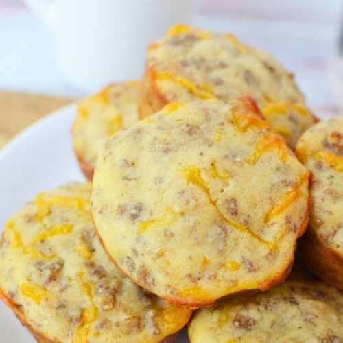 Freshly baked McGriddle muffins stacked on a white plate