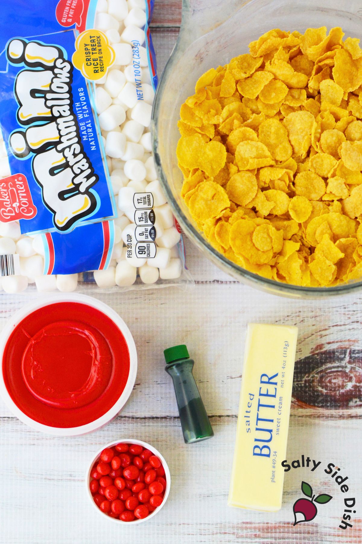 ingredients all laid out for cornflake cookies.