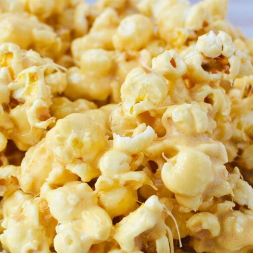 Close up of soft and chewy marshmallow popcorn pieces