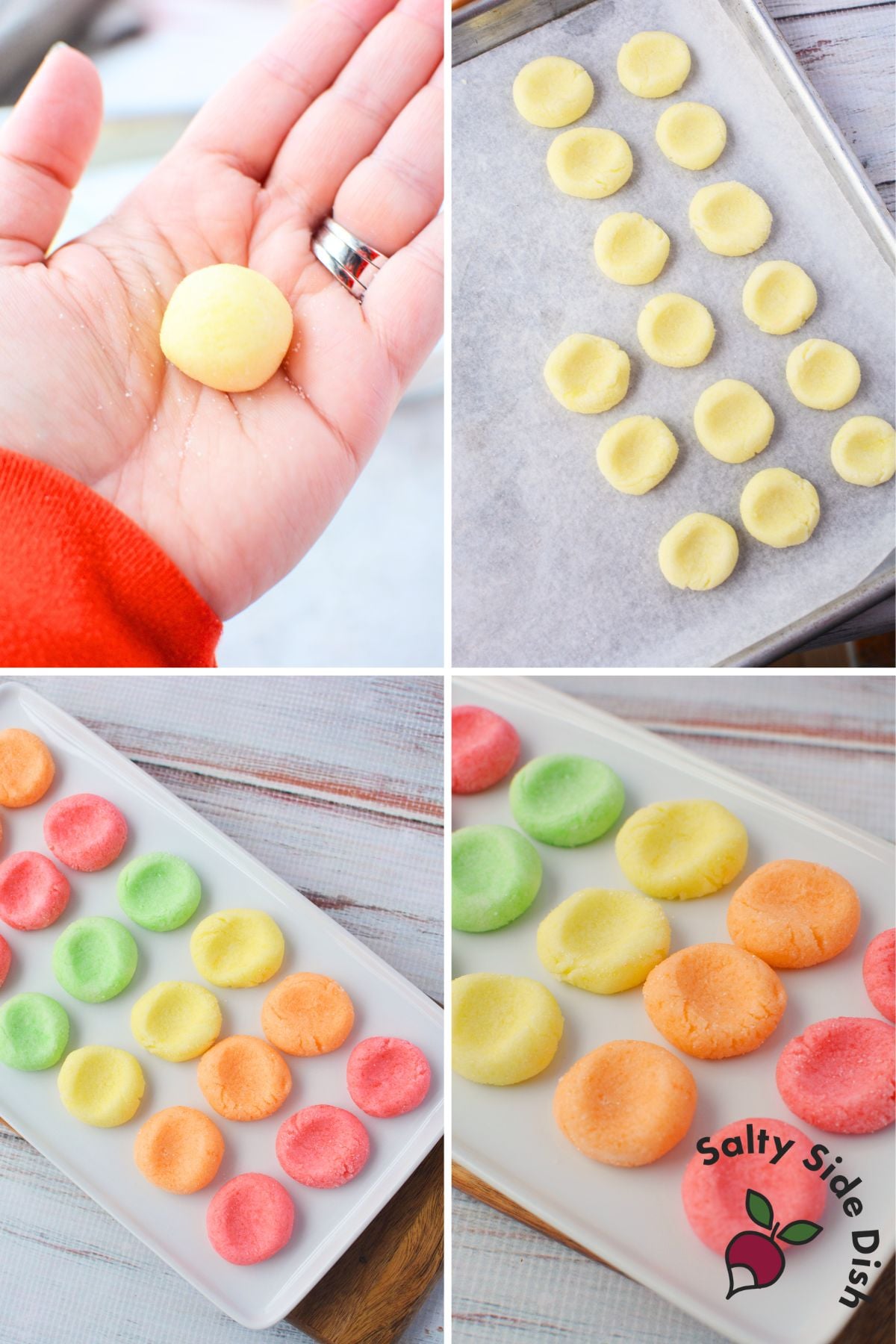 Shaping jello candy melts by rolling cream cheese mixture and pressing thumbprint centers