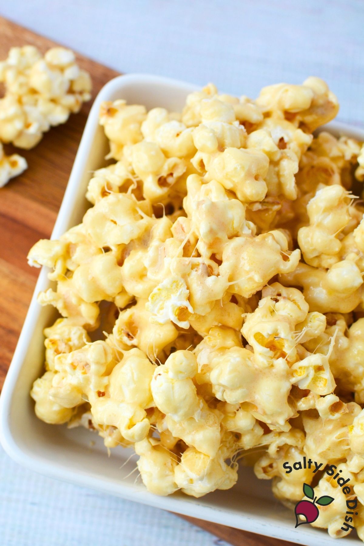 Chewy marshmallow popcorn clusters cooling after mixing
