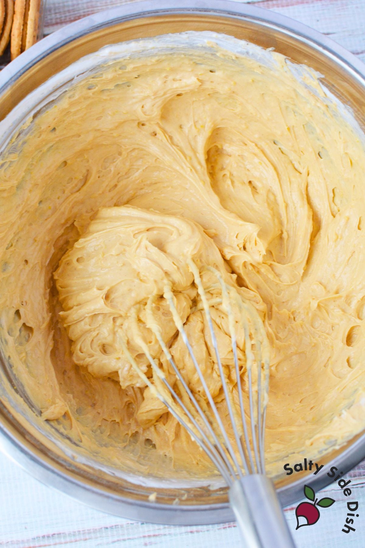 Peanut butter pudding mixture whisked until smooth for icebox cake filling