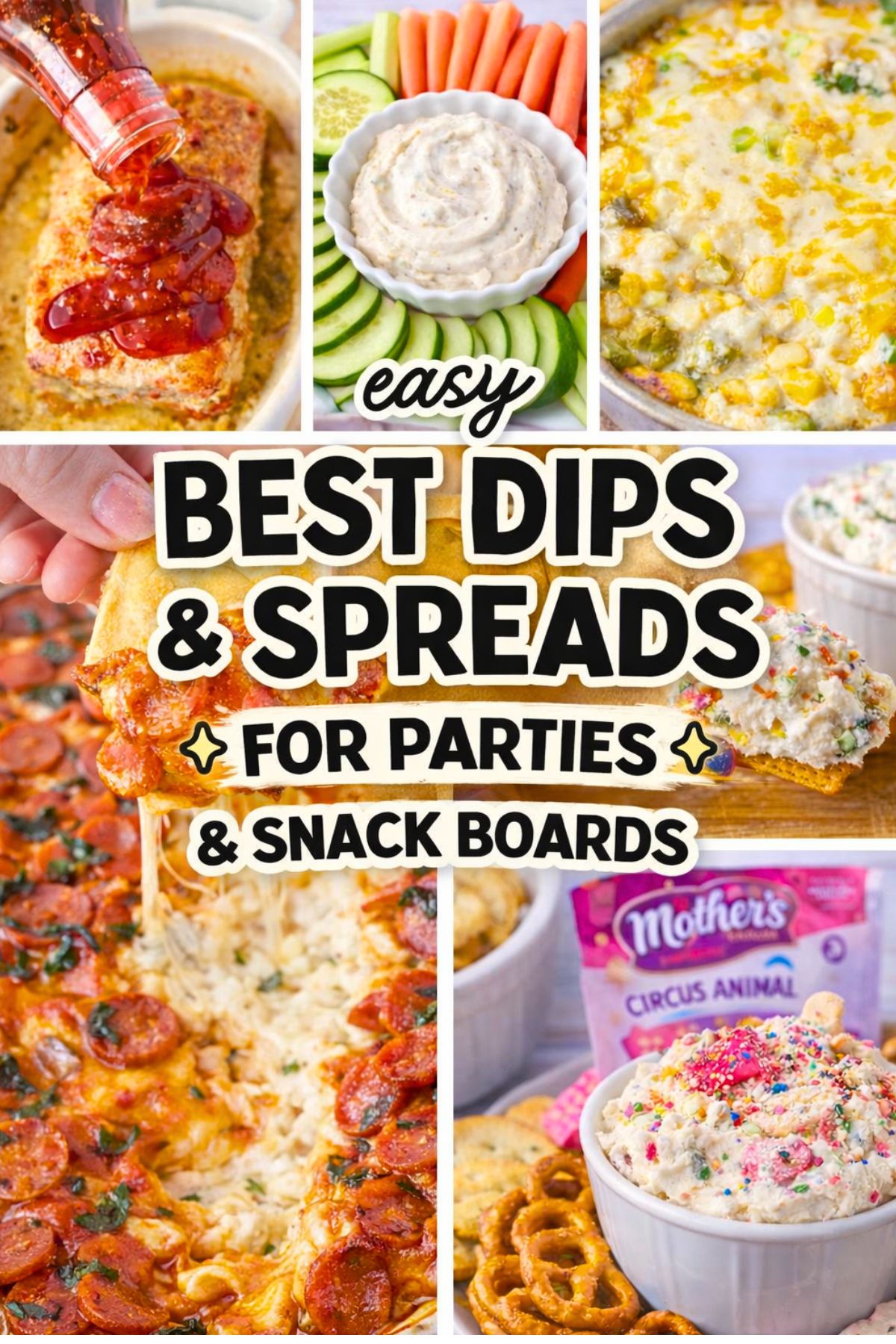 best dips and spreads for parties and snack boards with cold dips, warm dips, and dessert dips