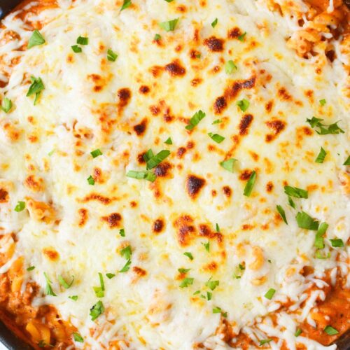 all in one pan easy cheesy pasta dinner with ground beef and mozzarella