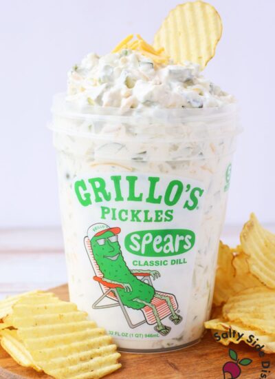 Grillo’s pickle dip in a container