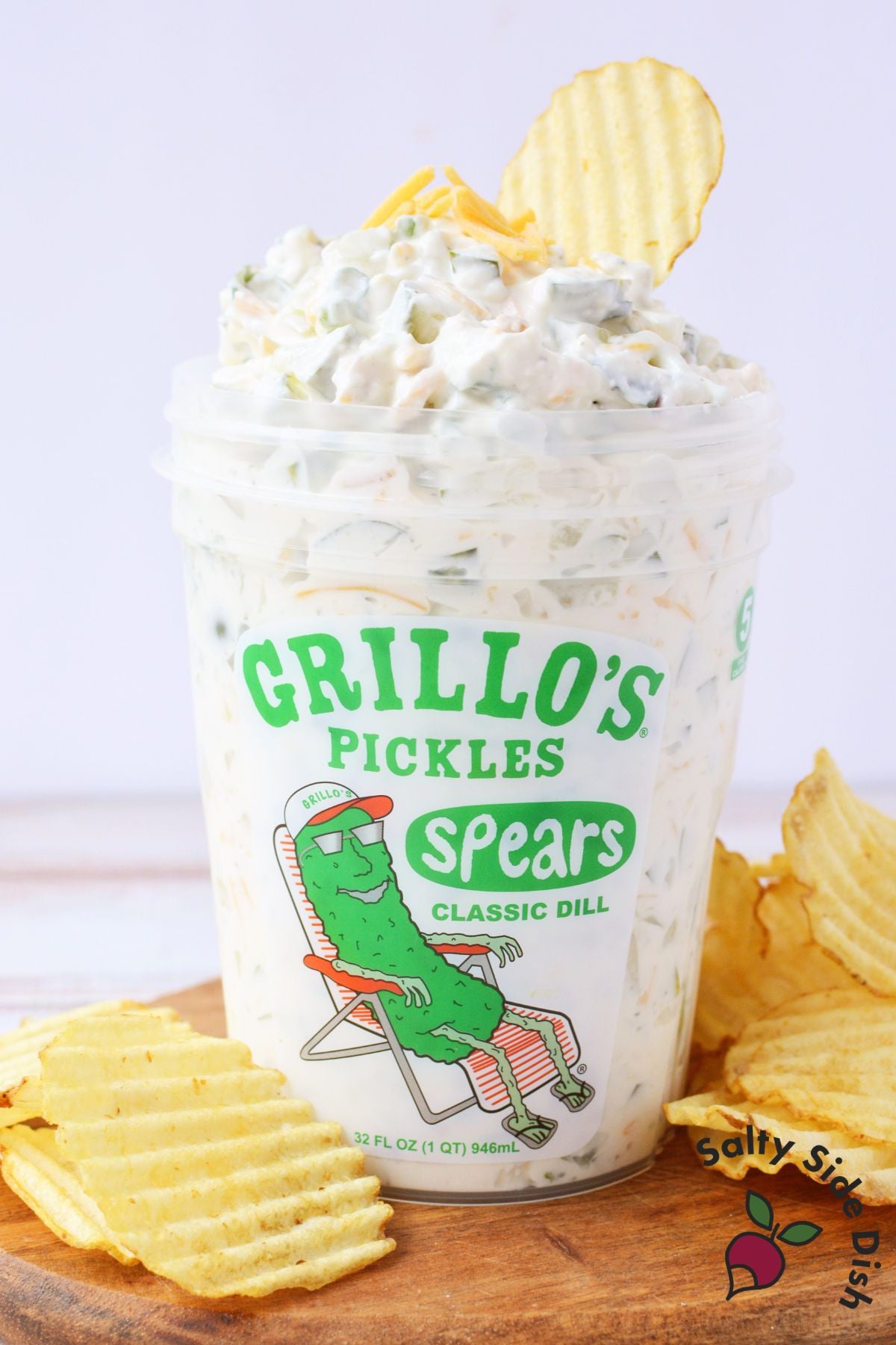 Grillo’s pickle dip in a container