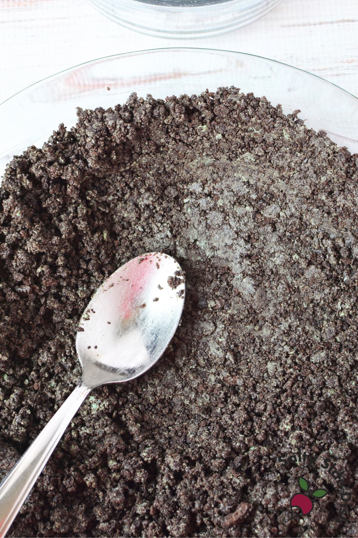 crushed mint oreo cookie crust mixture for grasshopper pie
