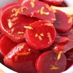 Harvard beets with orange zest in a sweet and tangy sauce