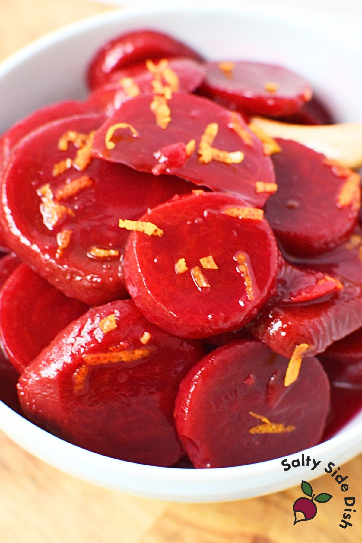 Harvard beets with orange zest in a sweet and tangy sauce