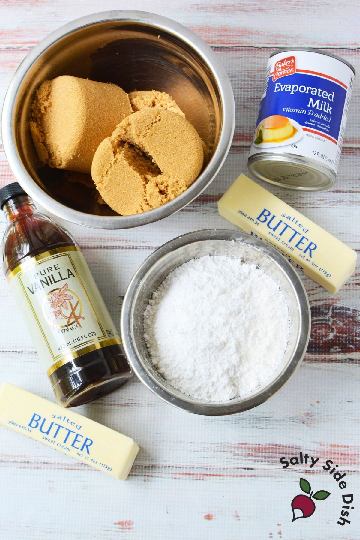 layout of all ingredients for this fudge recipe